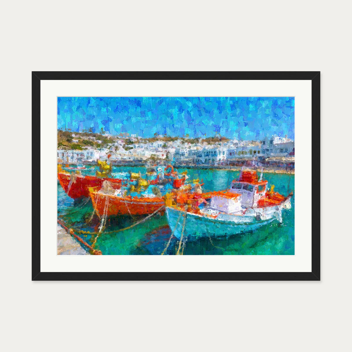 Fishing Boats In Portuguese Port Art Print — 50 x 70 cm — Black Frame