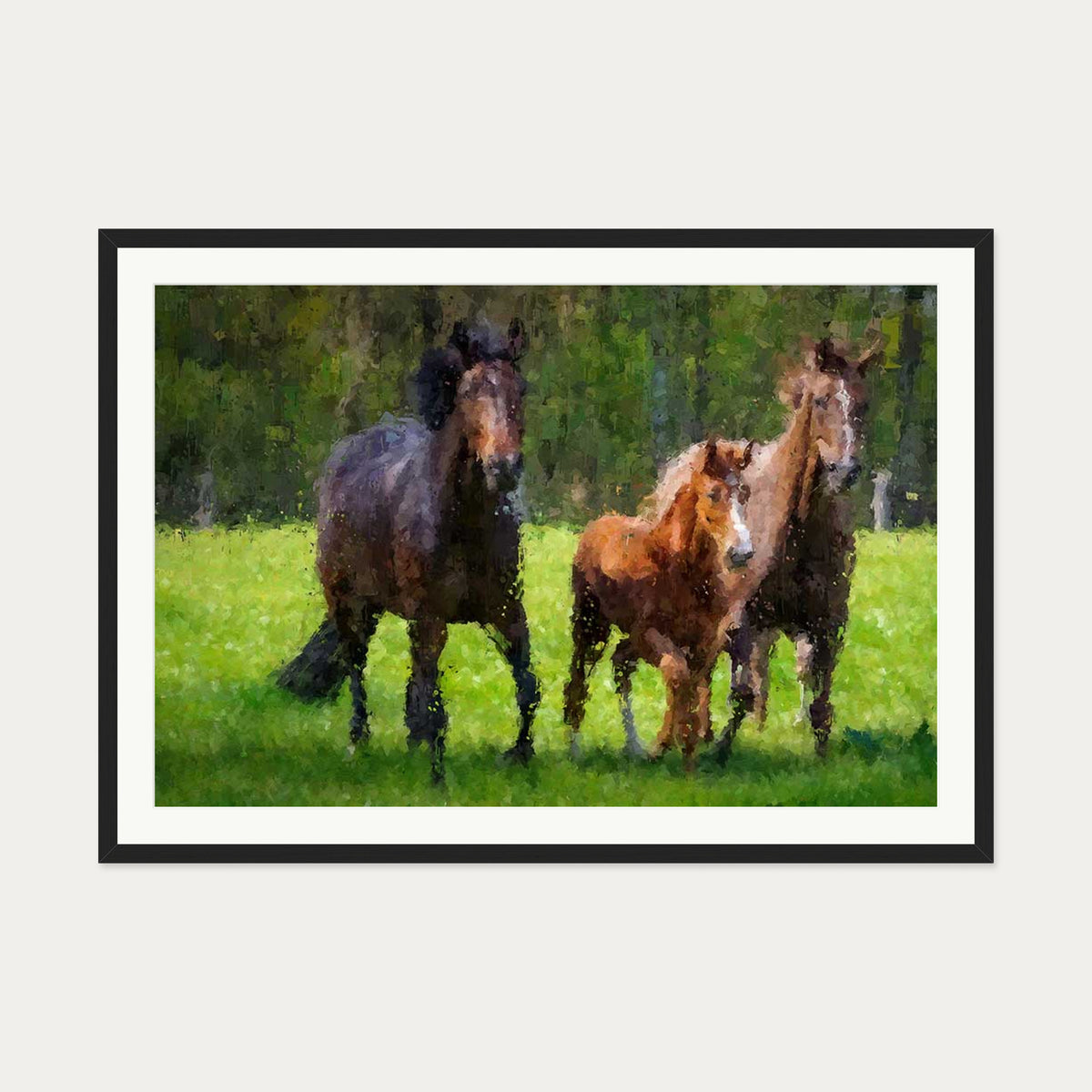 Horses Running In The Field Art Print — 70 x 100 cm — Black Frame