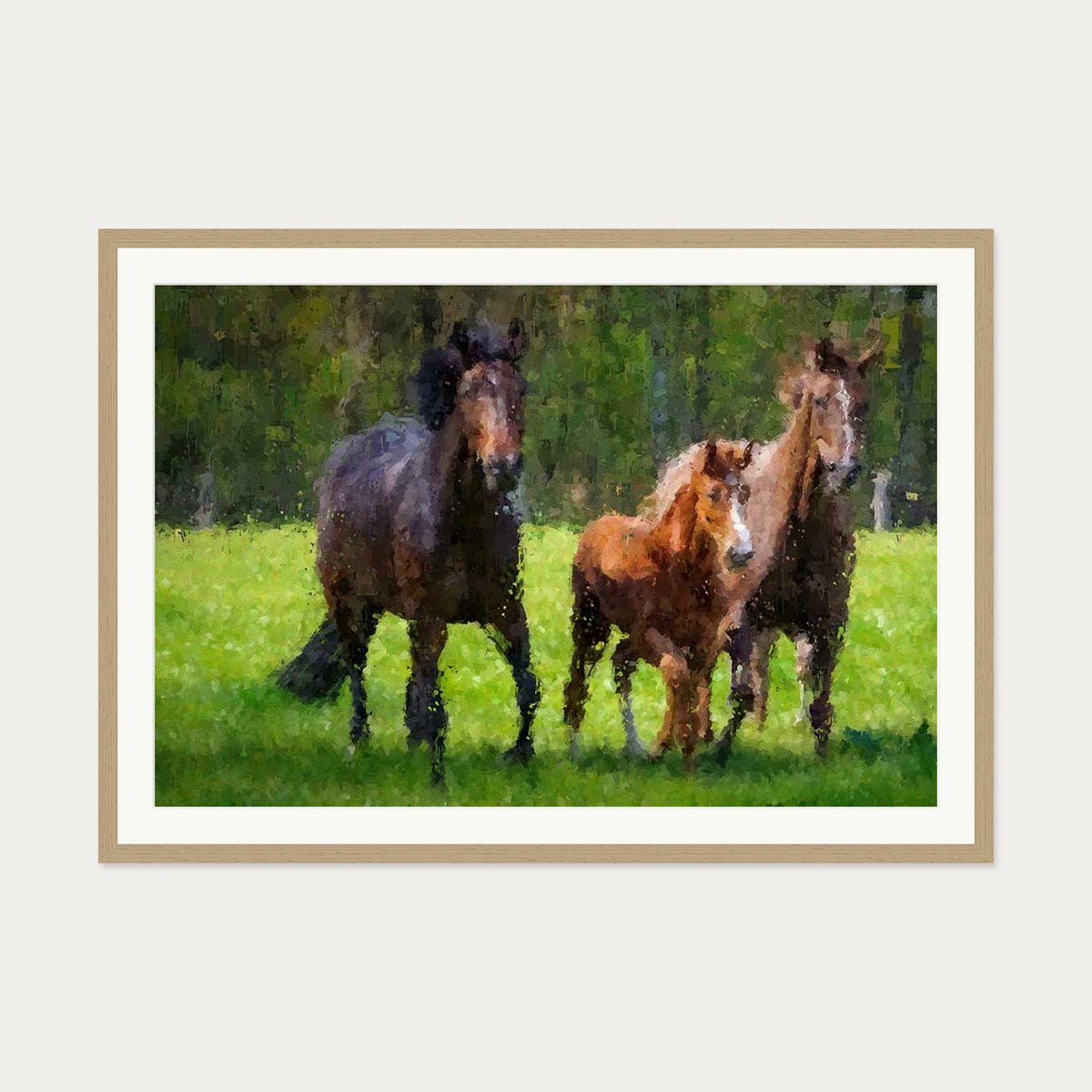 Horses Running In The Field Art Print — 70 x 100 cm — Oak Frame