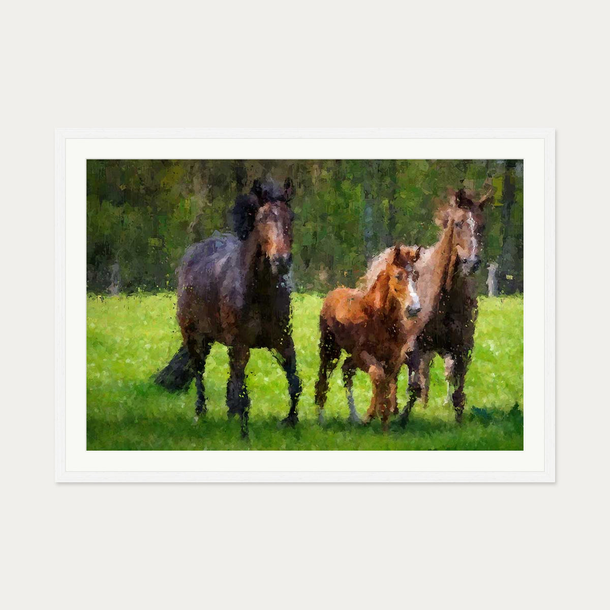 Horses Running In The Field Art Print — 70 x 100 cm — White Frame