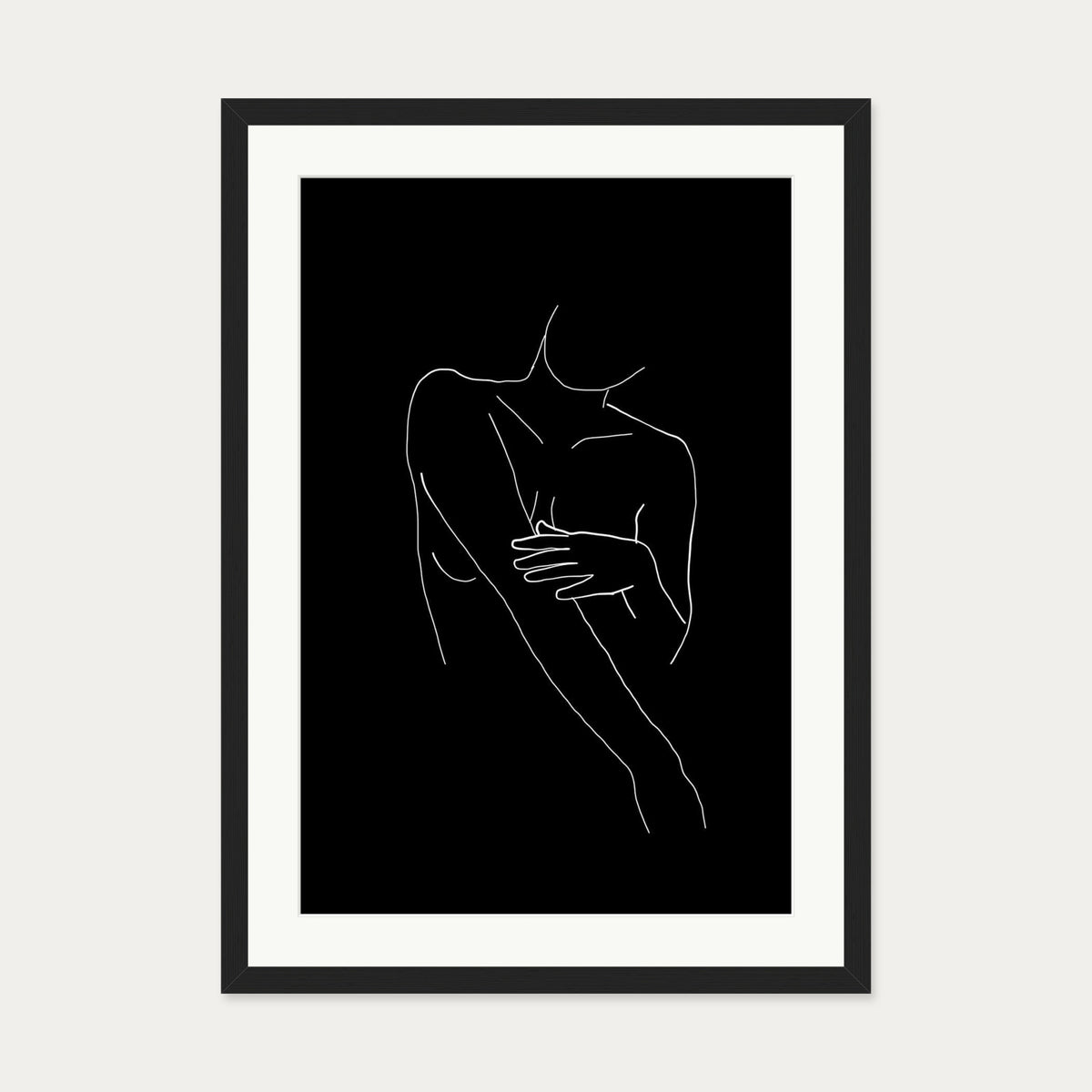 Black On White Female Line Drawing Art Print — 50 x 70 cm — Black Frame