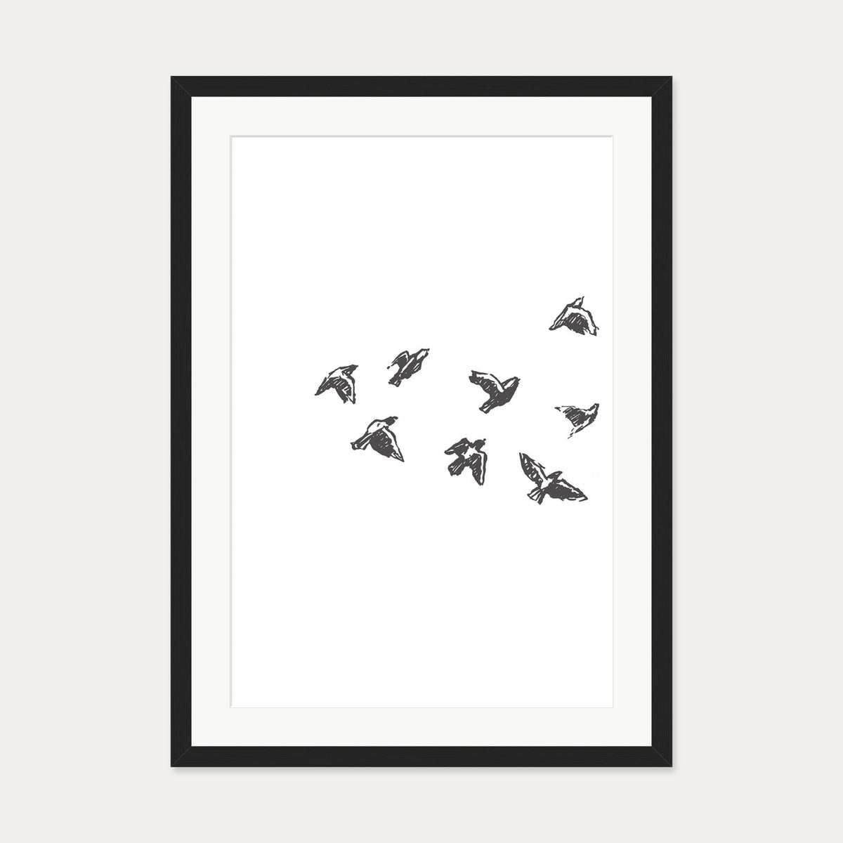 Watercolour Birds 1 Art Print — 50 x 70 cm — Black Frame