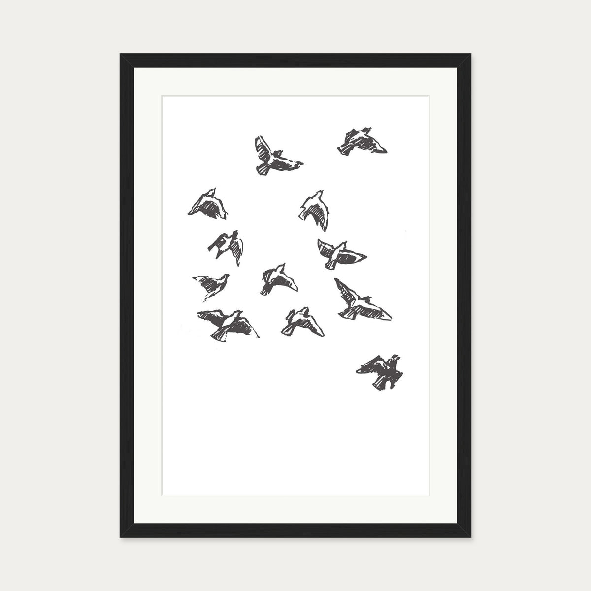 Watercolour Birds 2 Art Print — 50 x 70 cm — Black Frame