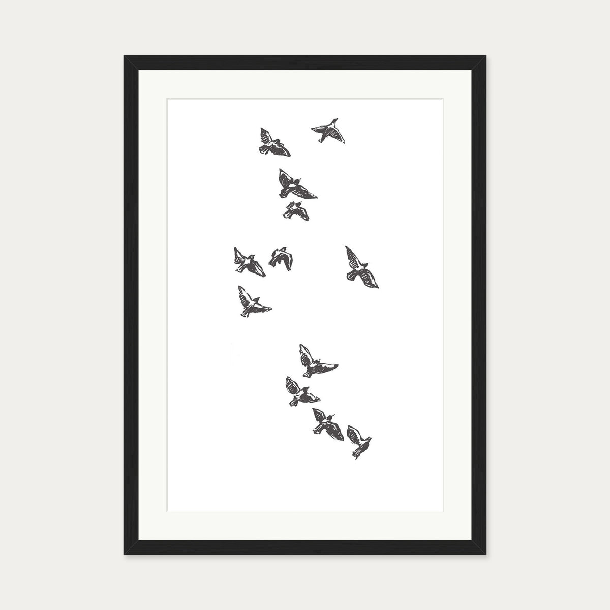 Watercolour Birds 3 Art Print — 50 x 70 cm — Black Frame