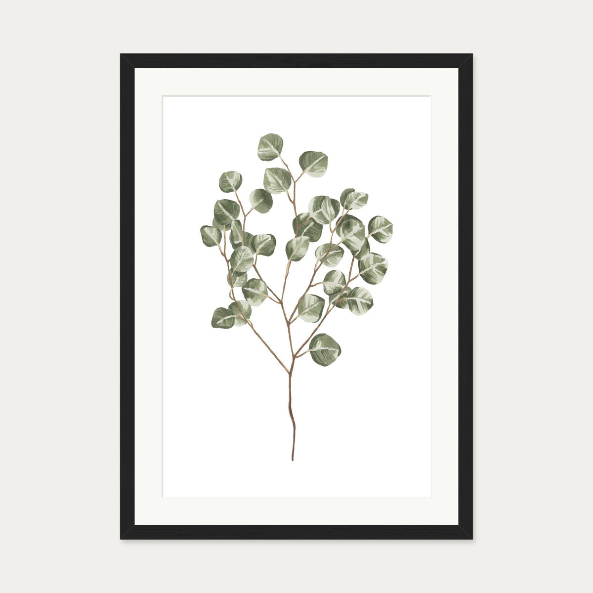 Pale Green Leaves Art Print — 50 x 70 cm — Black Frame