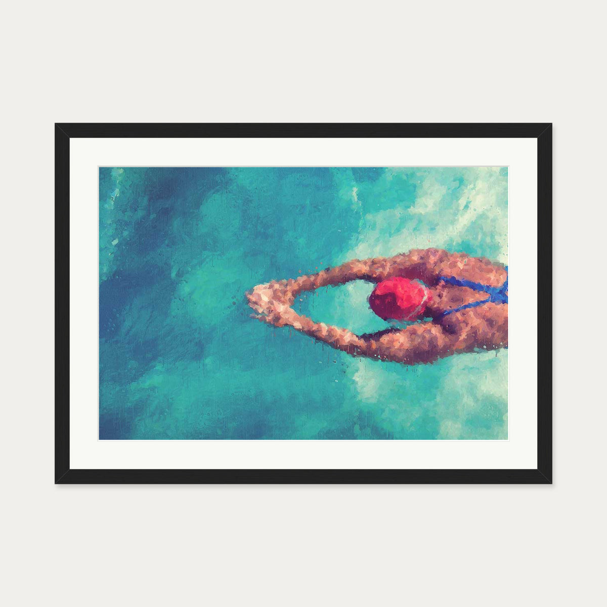 Impressionist Olympic Swimmer Art Print — 50 x 70 cm — Black Frame