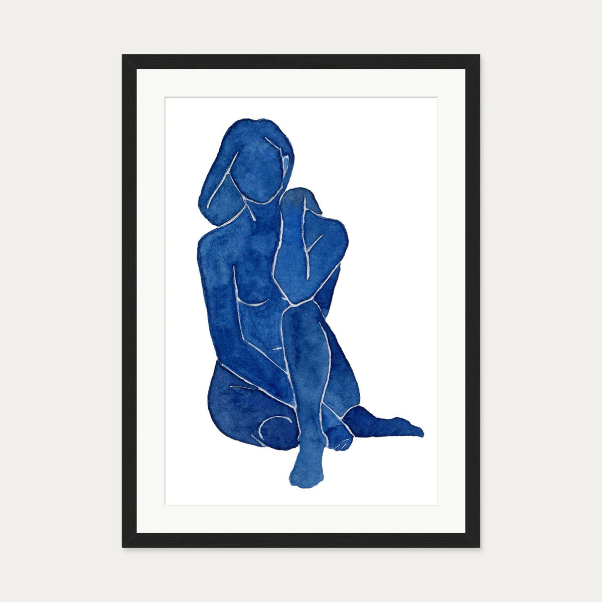 Blue Female Nude Art Print — 50 x 70 cm — Black Frame