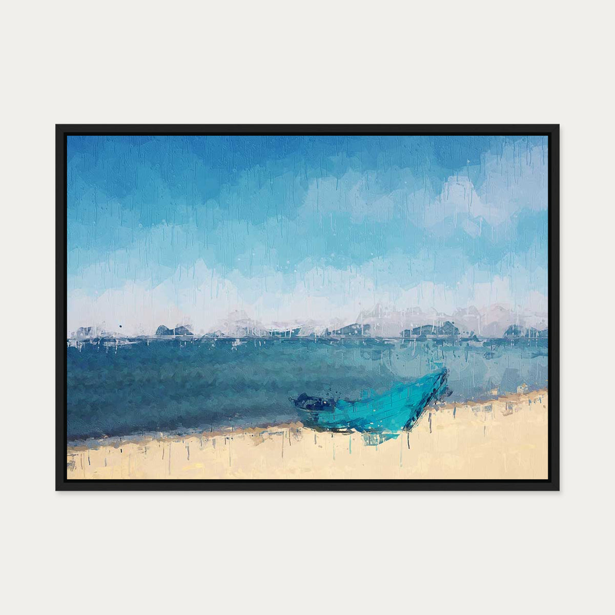 Boat In The Sand Canvas Art — 50 x 70 cm — Black Frame