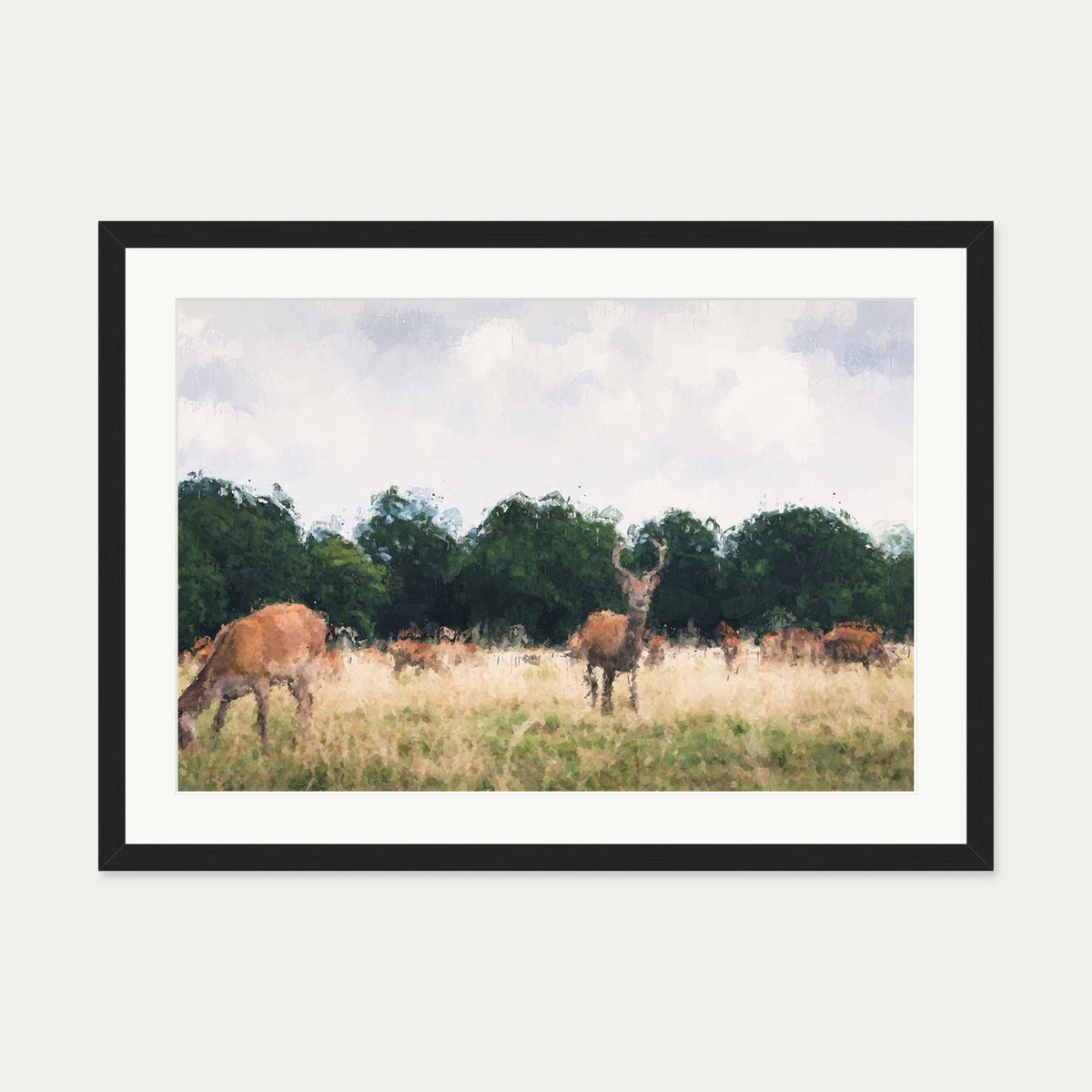 Richmond Park Impressionist Art Print — 50 x 70 cm — Black Frame