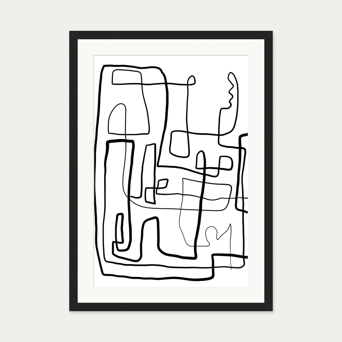 Labyrinth Line Drawing Art Print — 50 x 70 cm — Black Frame