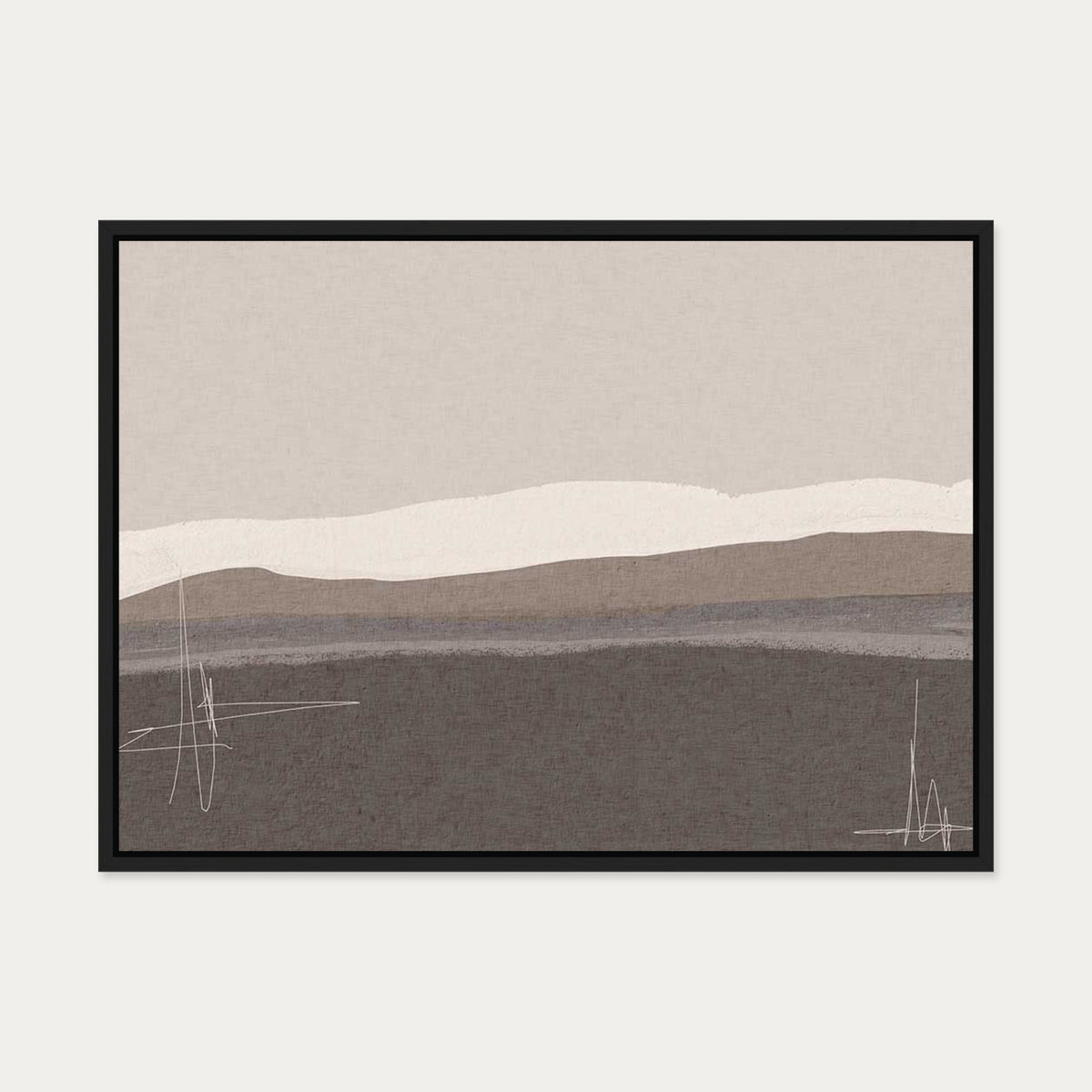 Neutral Abstract Seascape Canvas Art — 50 x 70 cm — Black Frame