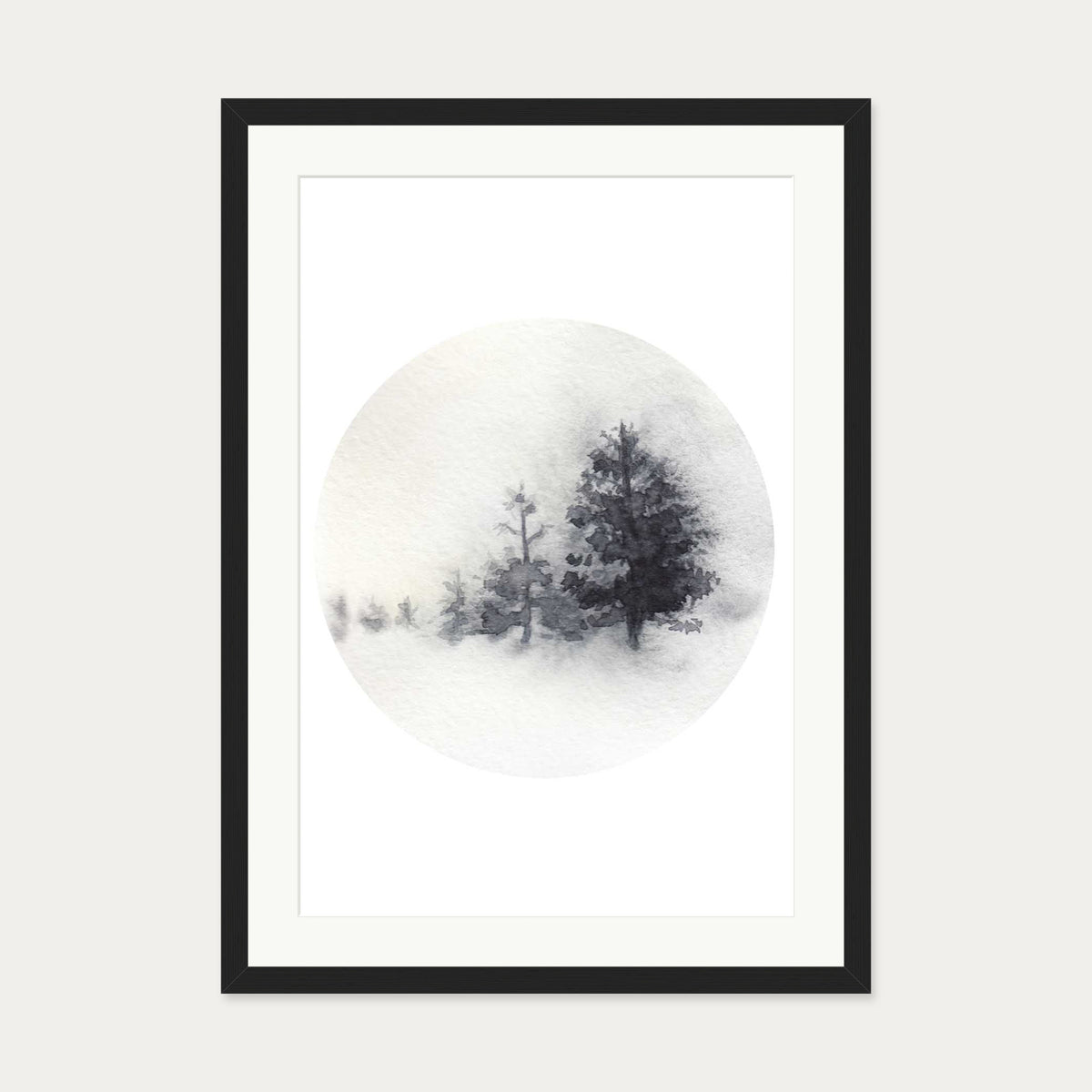 Watercolour Forest In Winter Art Print — 50 x 70 cm — Black Frame