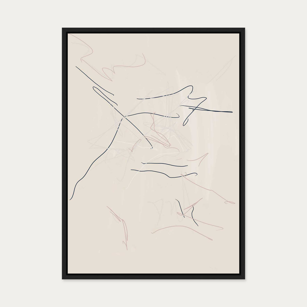 Taupe Abstract Line Canvas Art — 50 x 70 cm — Black Frame