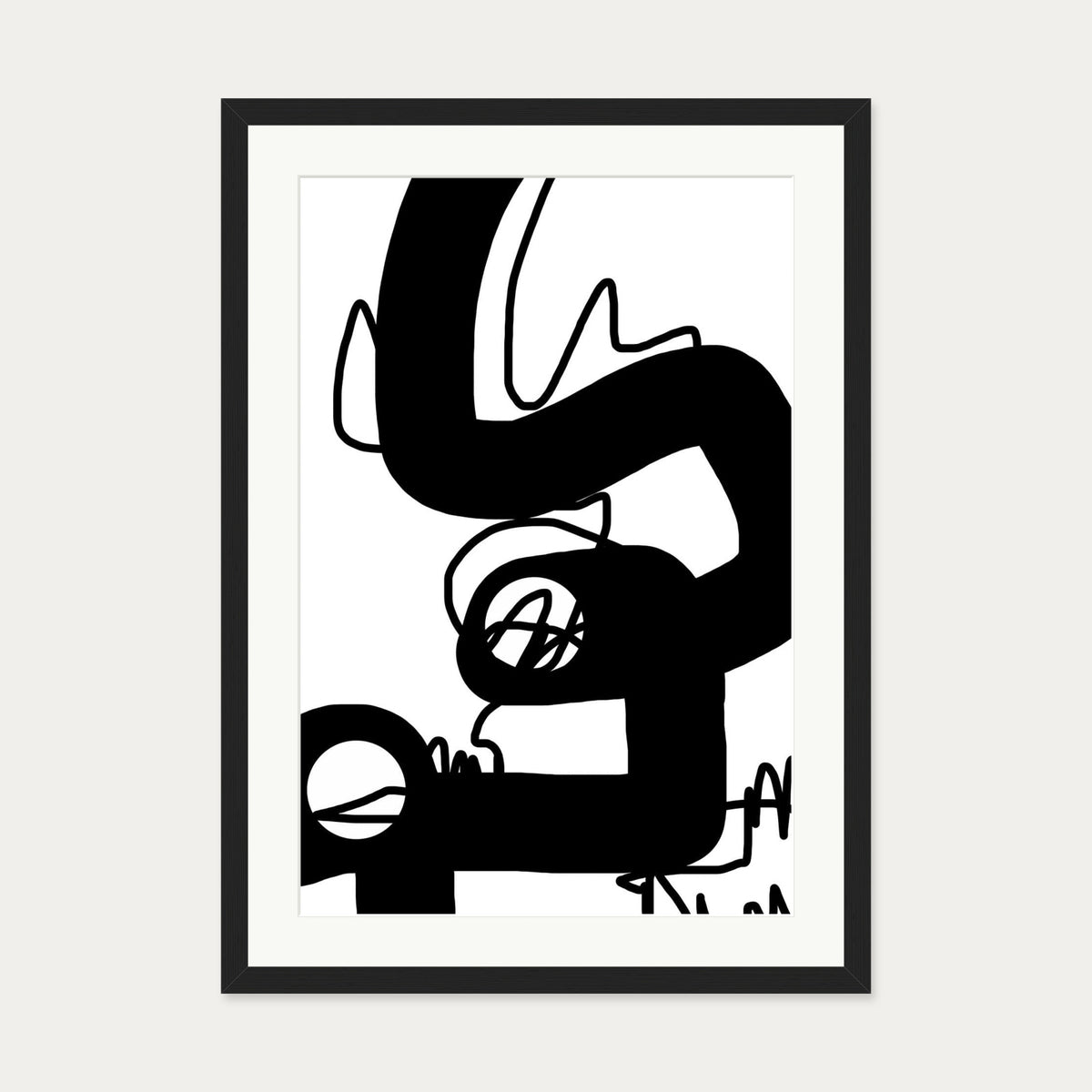 Black Graffiti Abstract Art Print — 50 x 70 cm — Black Frame