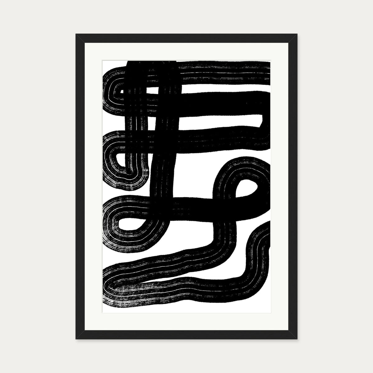 Black Snake Lines Art Print — 50 x 70 cm — Black Frame