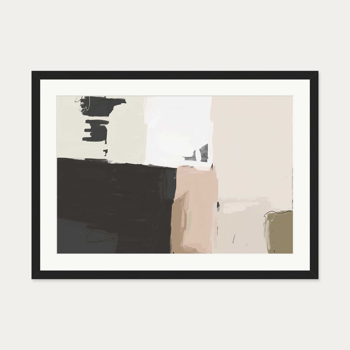 Abstract Beige Art Print — 50 x 70 cm — Black Frame