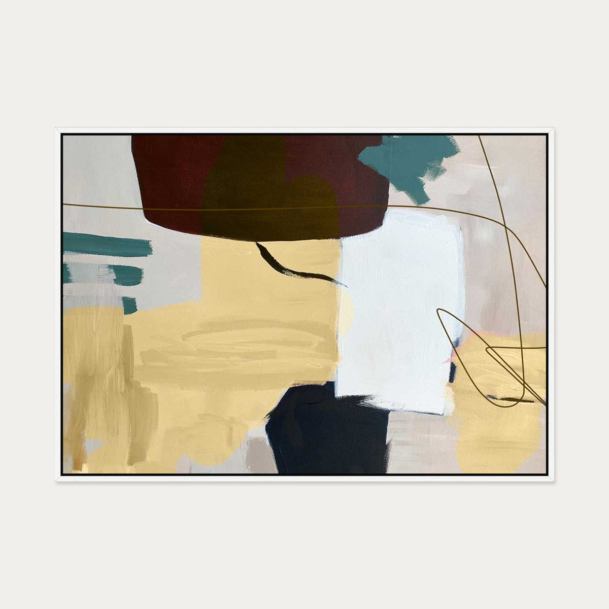 Abstract Gold Shapes Canvas Art — 70 x 100 cm — White Frame