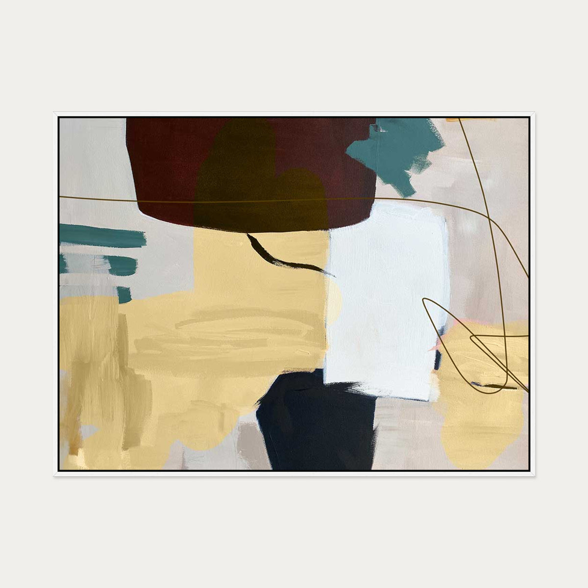 Abstract Gold Shapes Canvas Art — 90 x 120 cm — White Frame