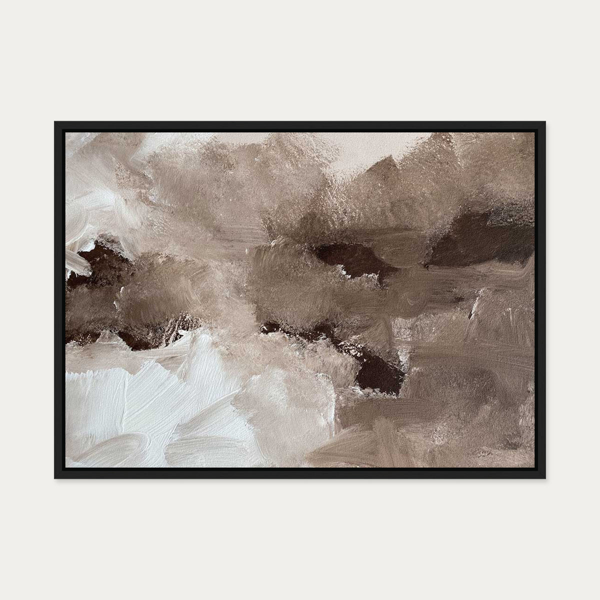 Abstract Brown Shapes Canvas Art — 50 x 70 cm — Black Frame