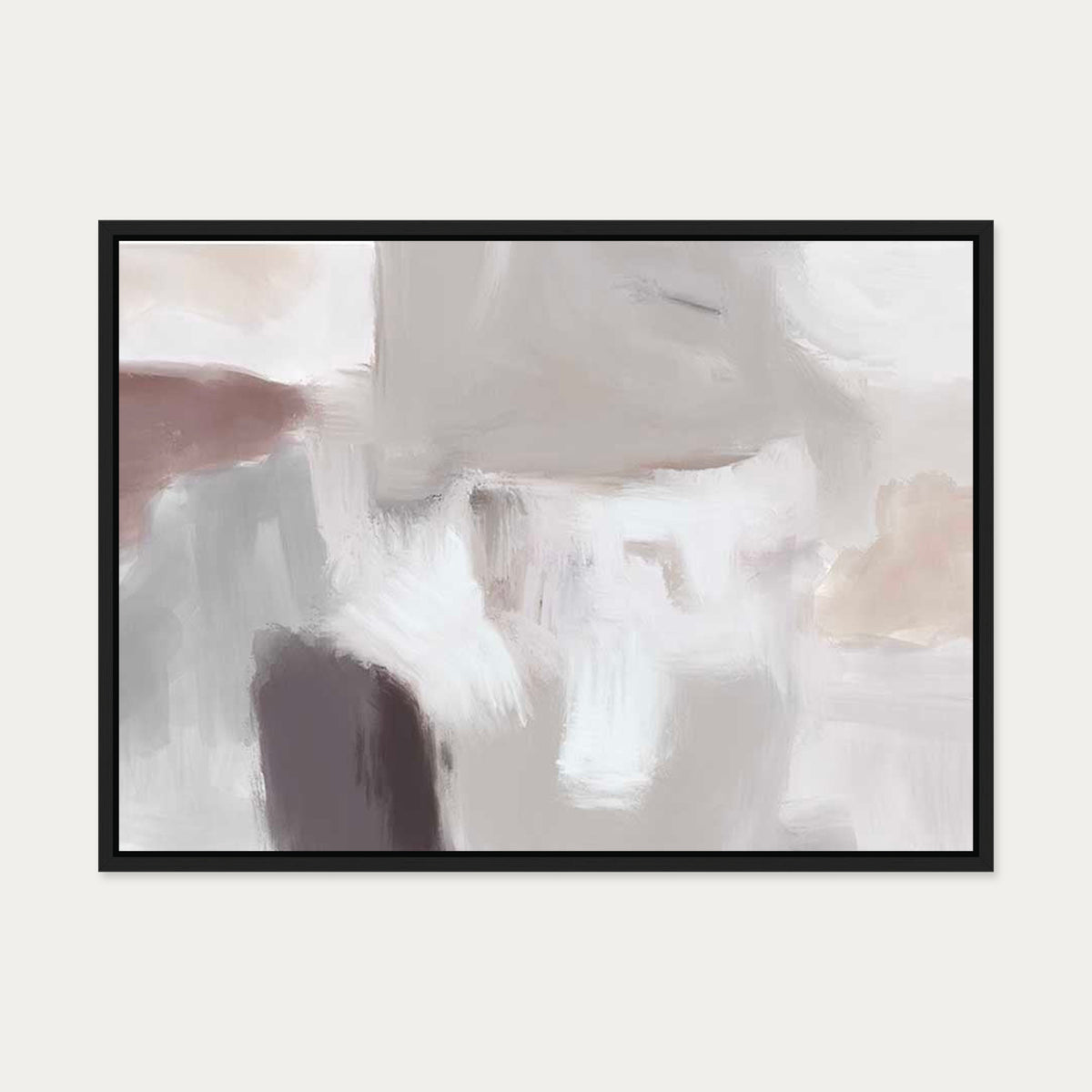 Grey Neutral Abstract Fog Canvas Art — 50 x 70 cm — Black Frame