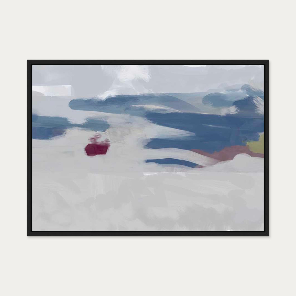 Grey Blue Strokes Canvas Art — 50 x 70 cm — Black Frame