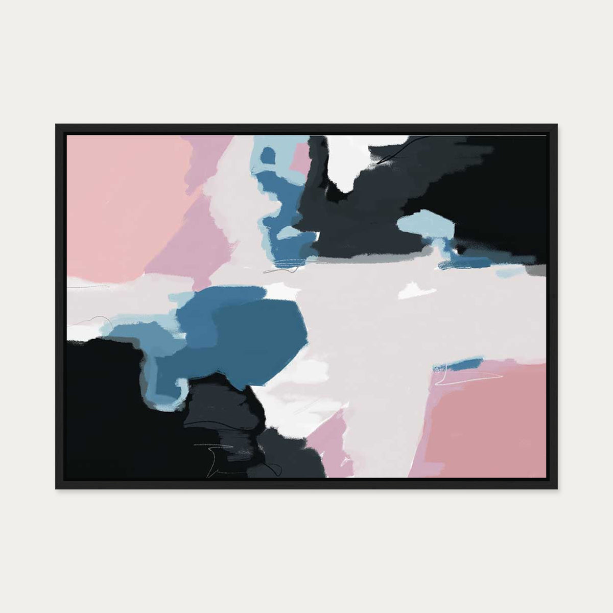 Abstract Pastel Colours 2 Canvas Art — 50 x 70 cm — Black Frame
