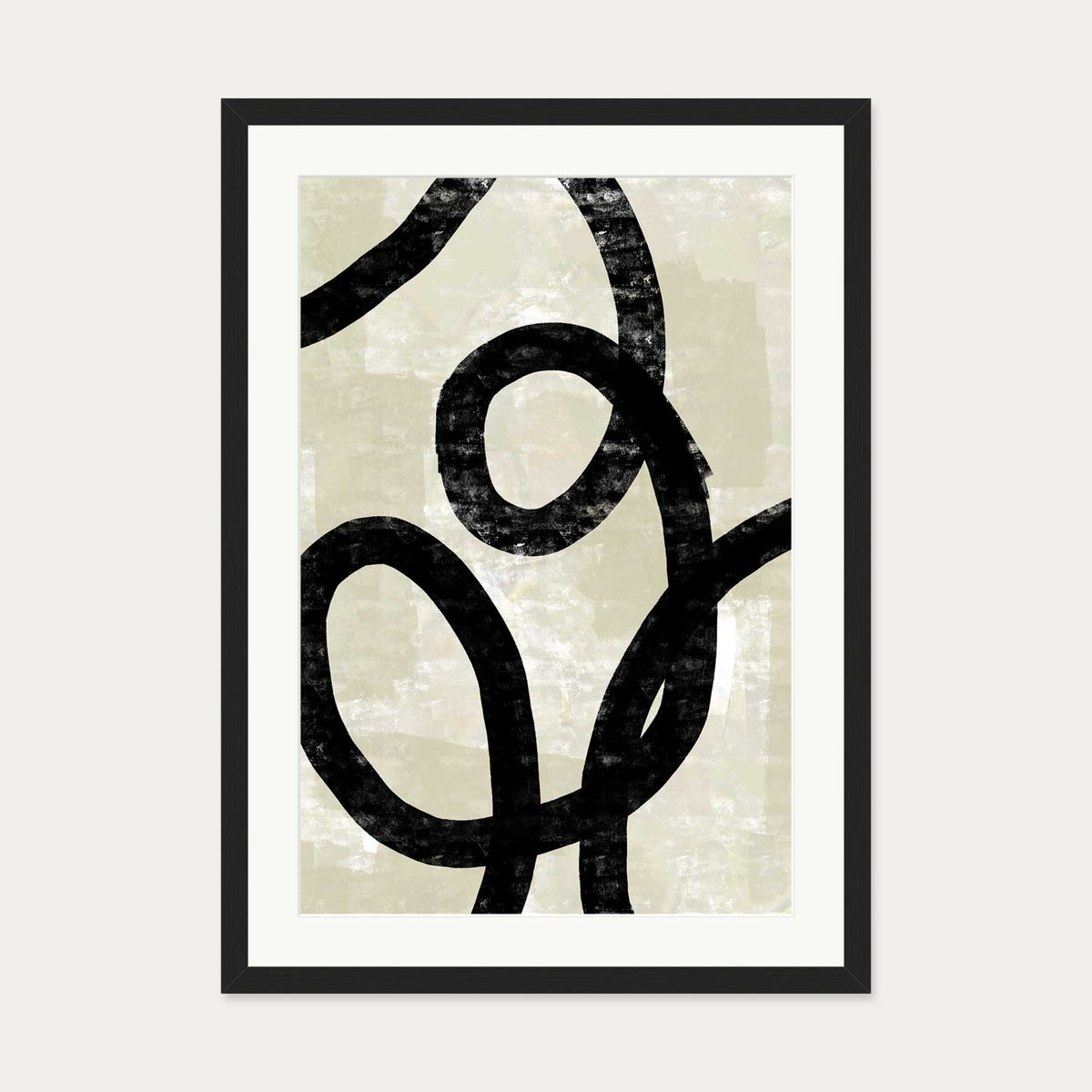 Neutral Curved Lines Art Print — 50 x 70 cm — Black Frame