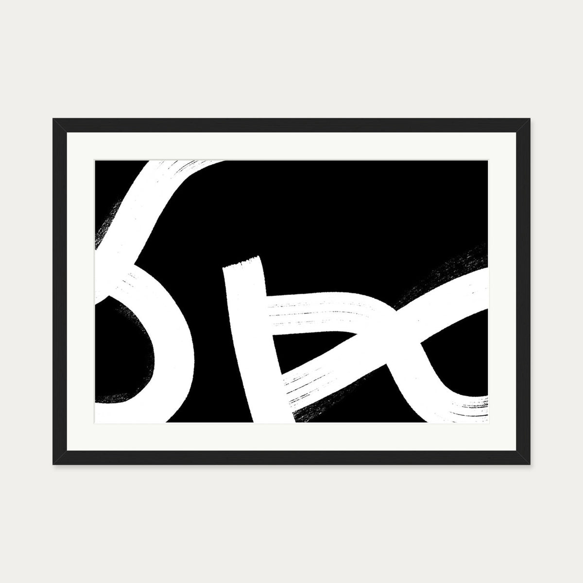 Monochrome Brushed Lines Art Print Framed — 50 x 70 cm — Black Frame