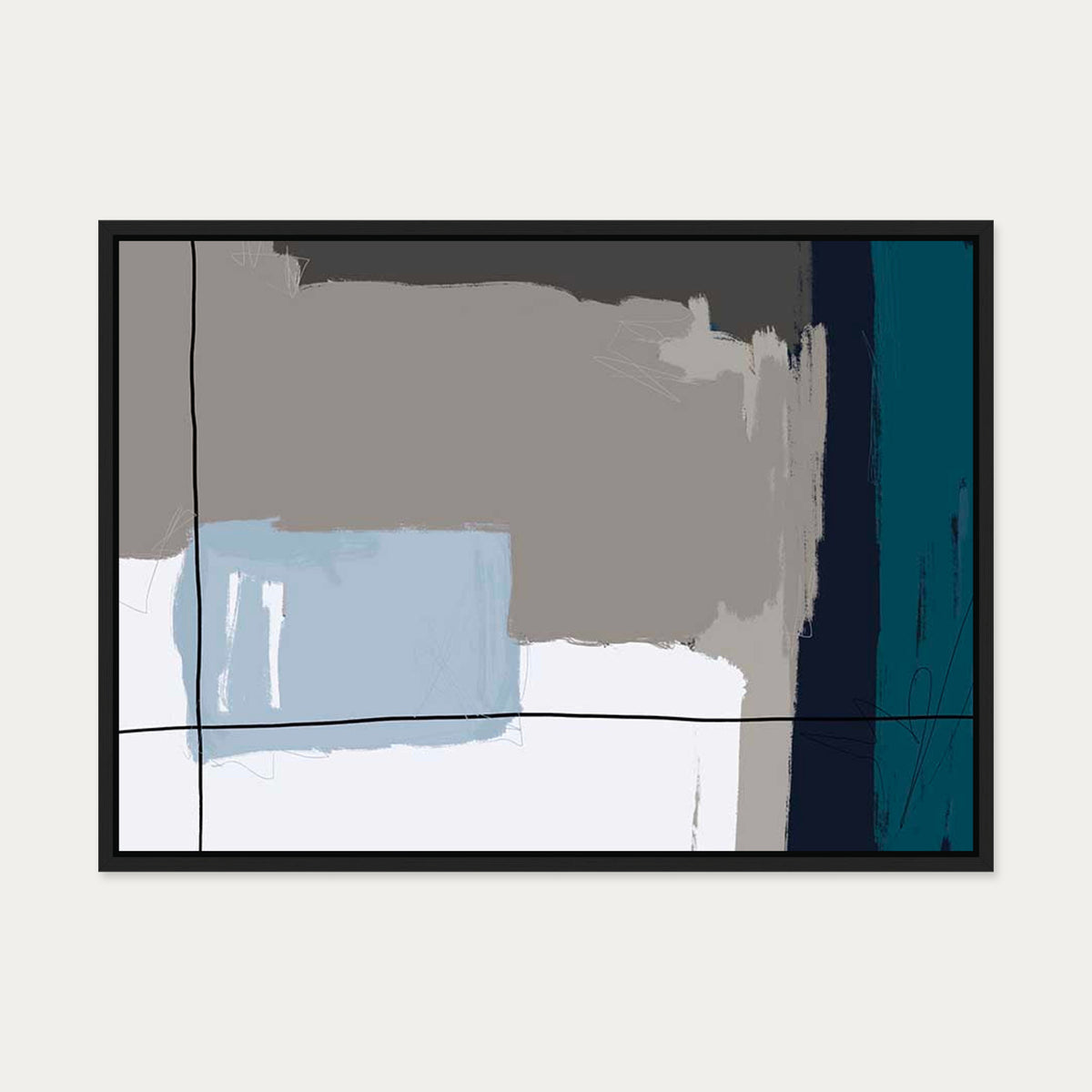 Teal Geometric Study Canvas Art — 50 x 70 cm — Black Frame