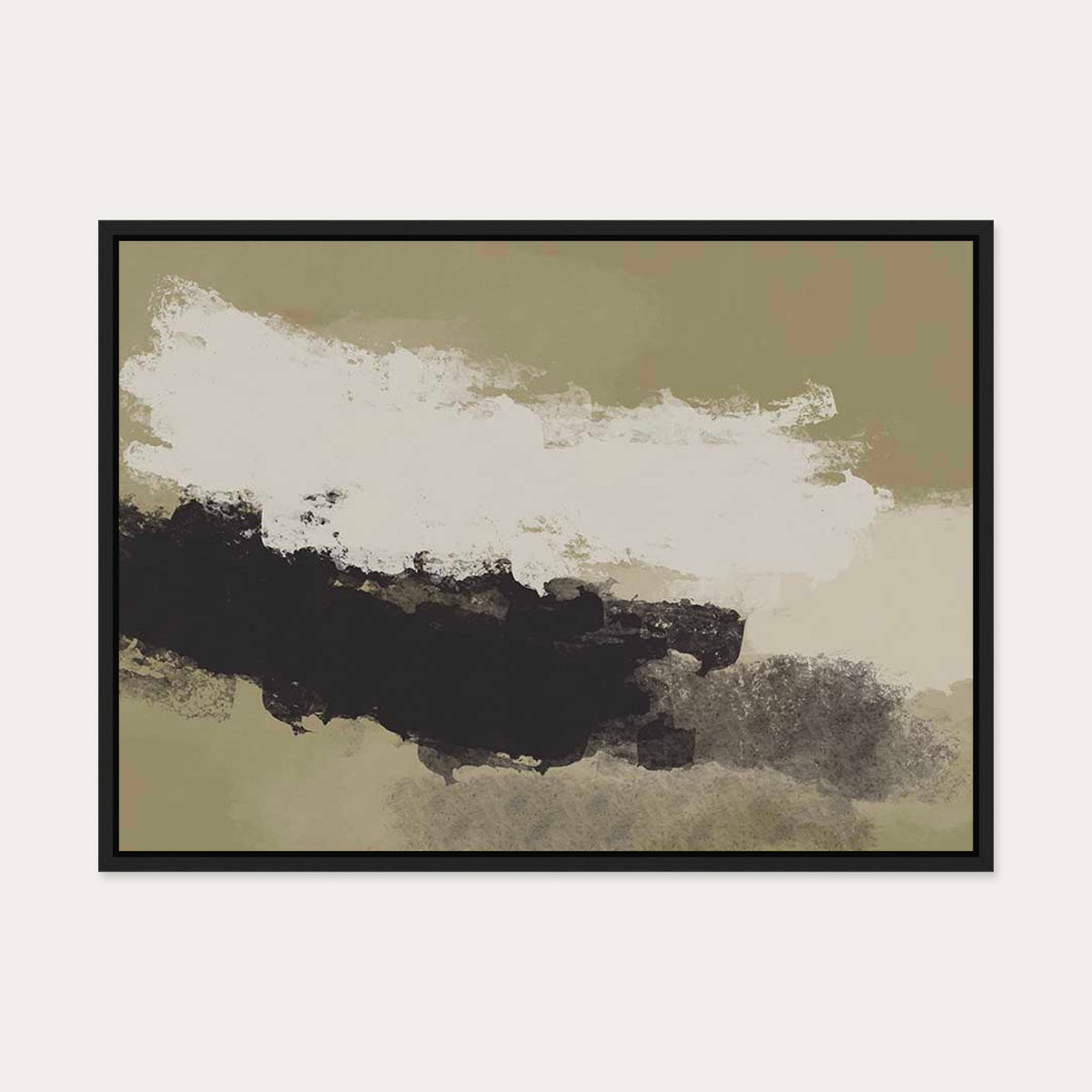 Olive Green On Black Strokes Canvas Art — 50 x 70 cm — Black Frame