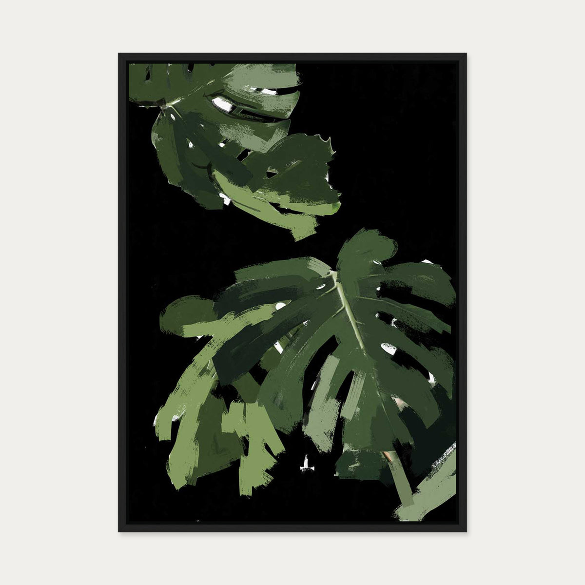 Monstera Noir Canvas Art — 50 x 70 cm — Black Frame