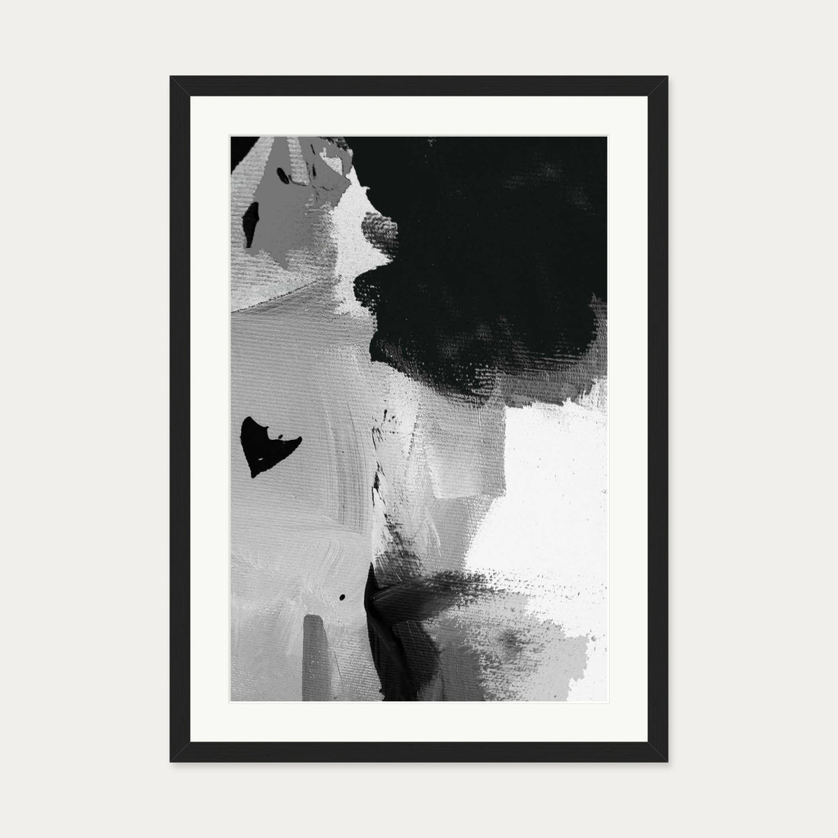 Mono Brush Strokes Art Print — 50 x 70 cm — Black Frame