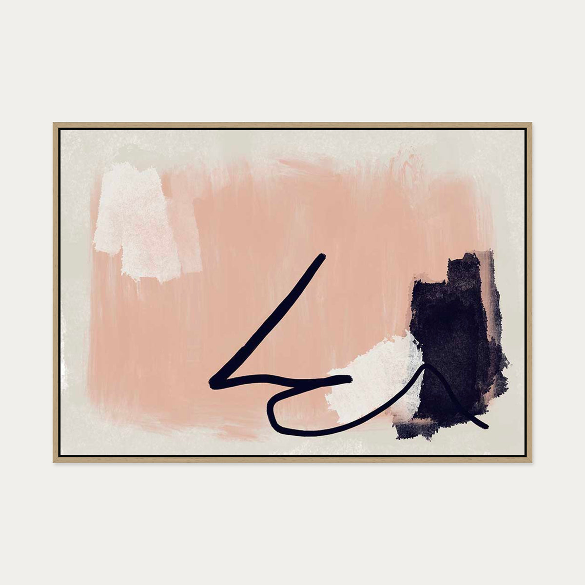Blush Pink Abstract Canvas Art — 70 x 100 cm — Oak Frame