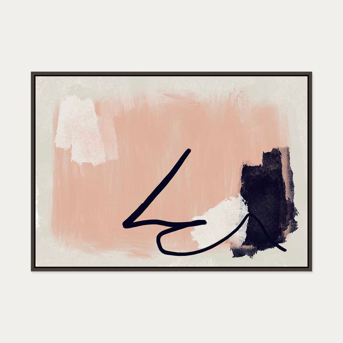 Blush Pink Abstract Canvas Art — 70 x 100 cm — Brown Frame