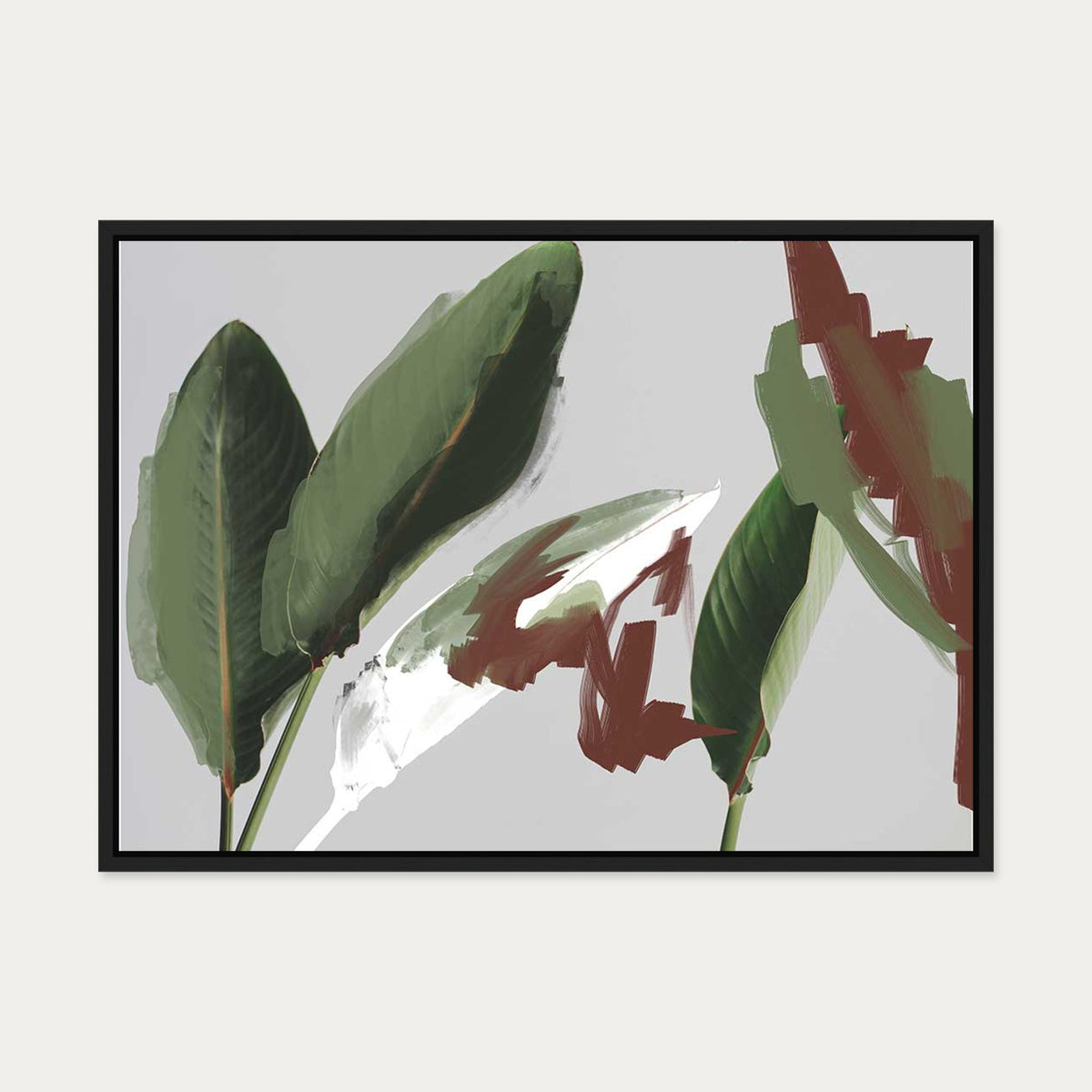 Abstract Botanical Leaves Canvas Art — 50 x 70 cm — Black Frame