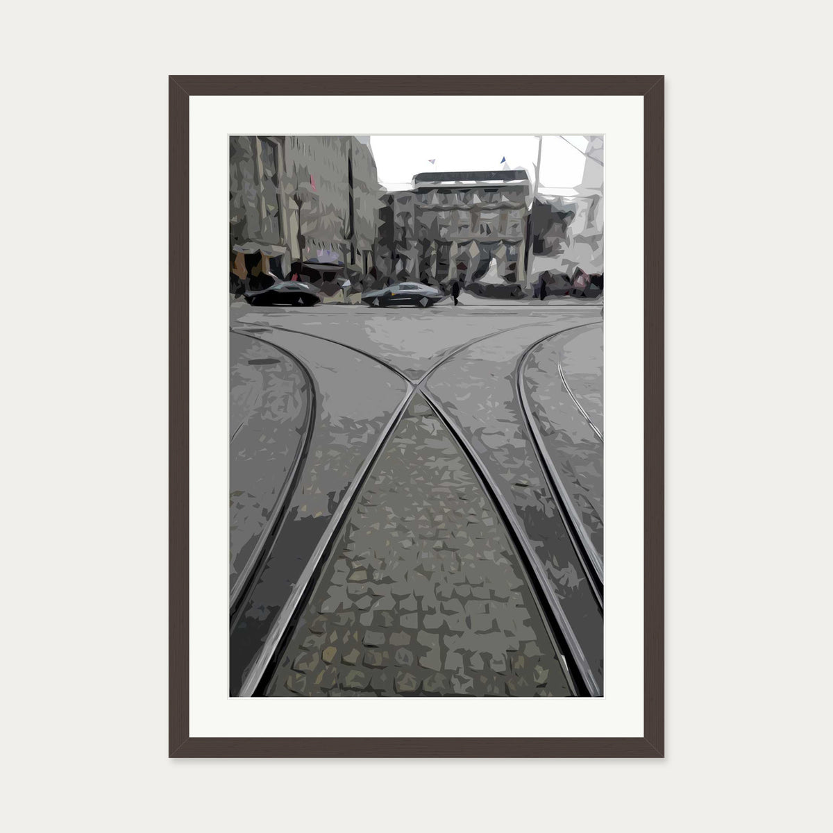 Amsterdam Tram Art Print — 50 x 70 cm — Brown Frame
