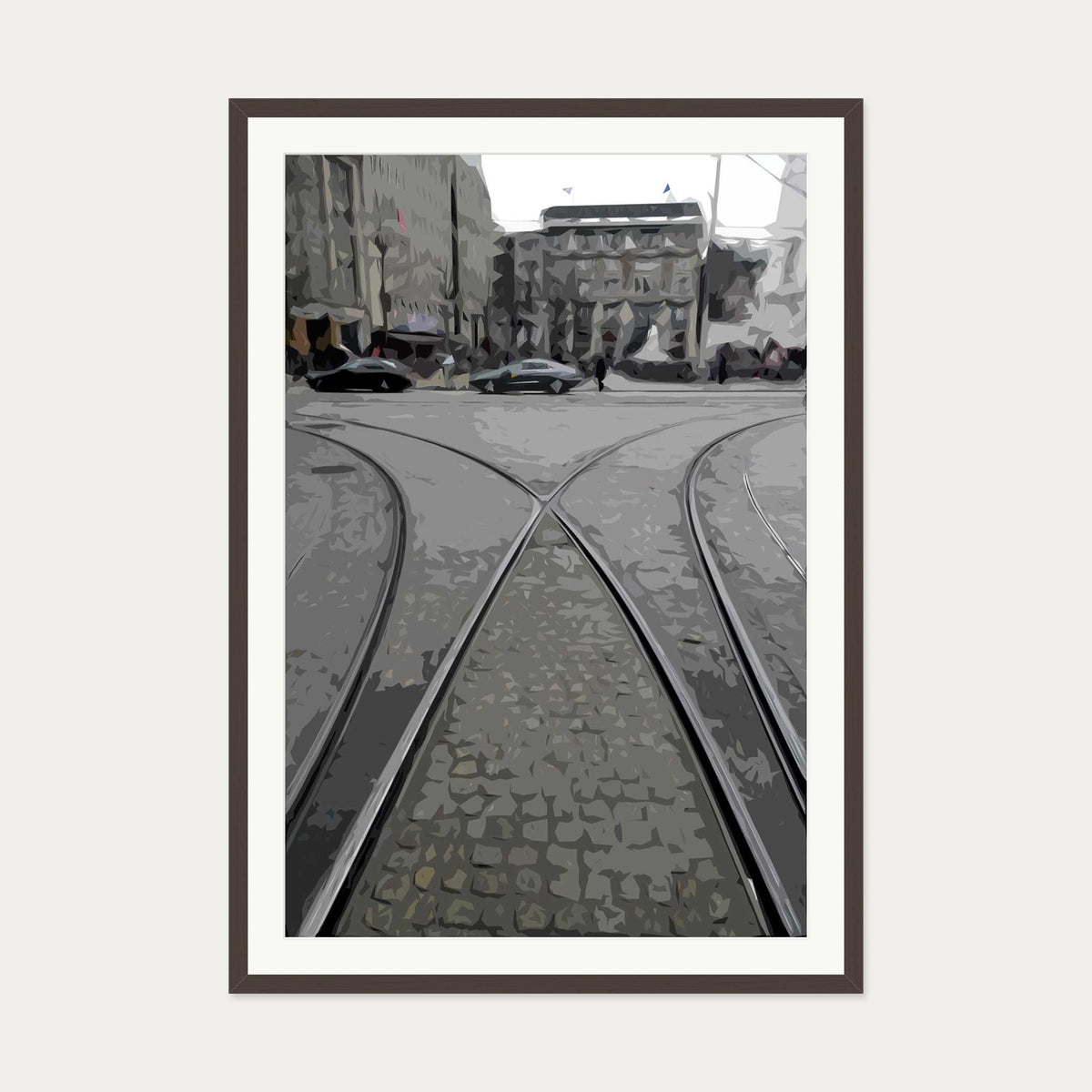 Amsterdam Tram Art Print — 70 x 100 cm — Brown Frame