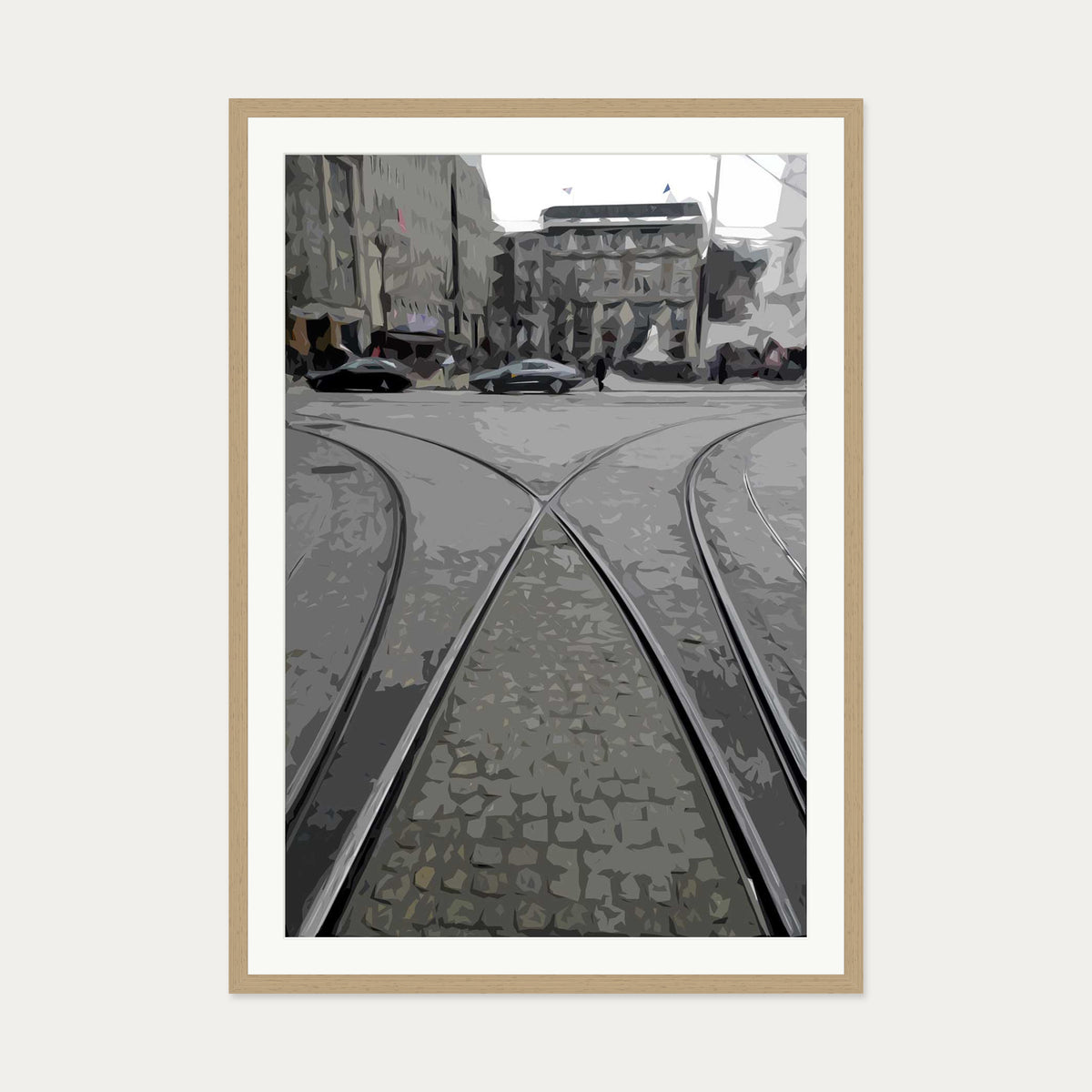 Amsterdam Tram Art Print — 70 x 100 cm — Oak Frame