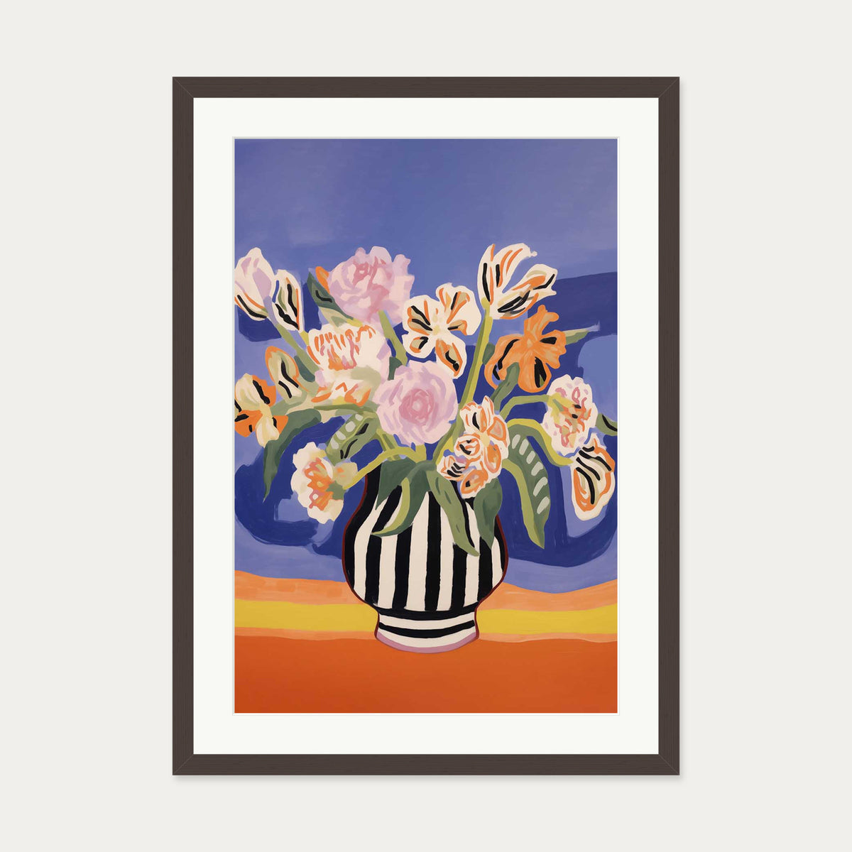 An Elaborate Bouquet Art Print — 50 x 70 cm — Brown Frame