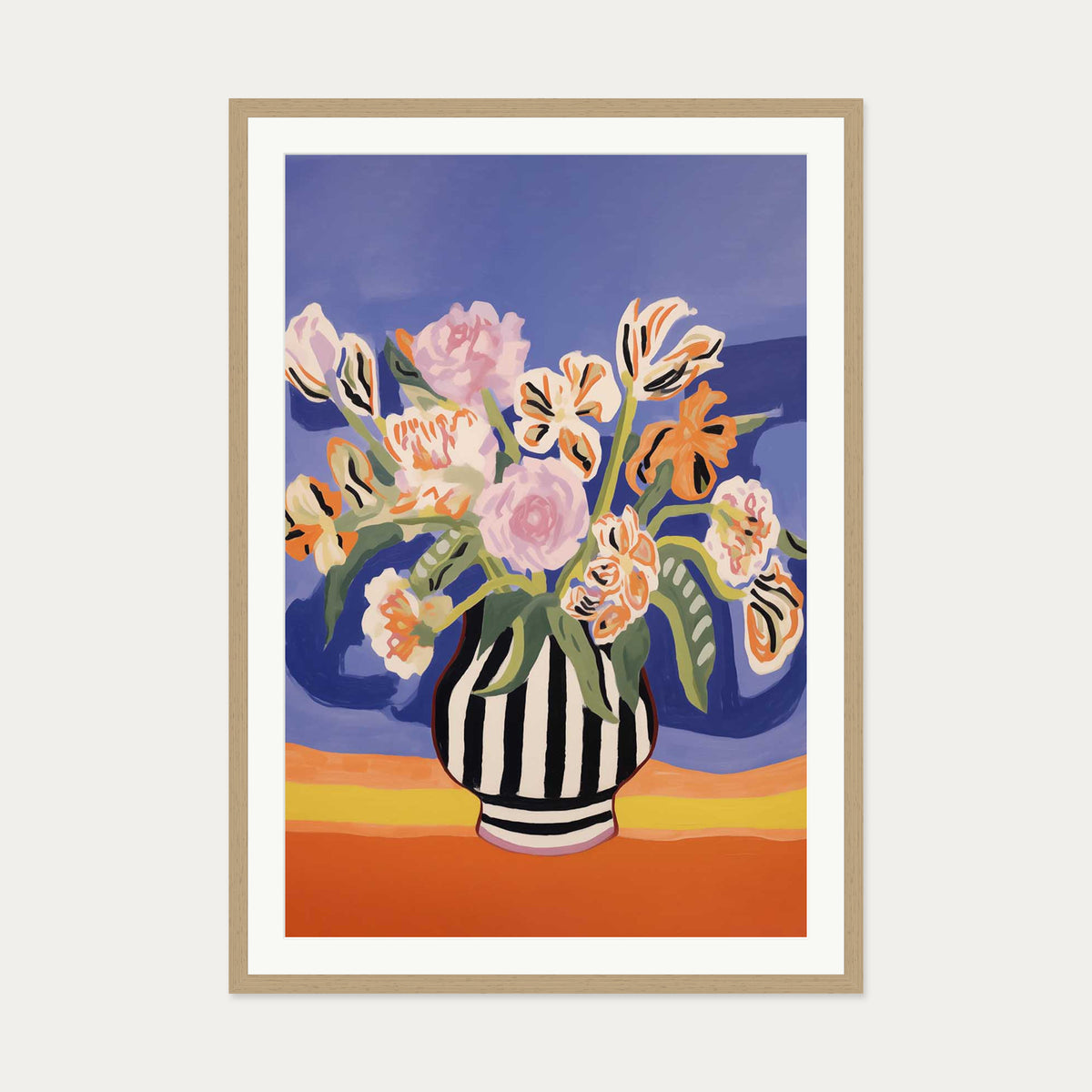 An Elaborate Bouquet Art Print — 70 x 100 cm — Oak Frame