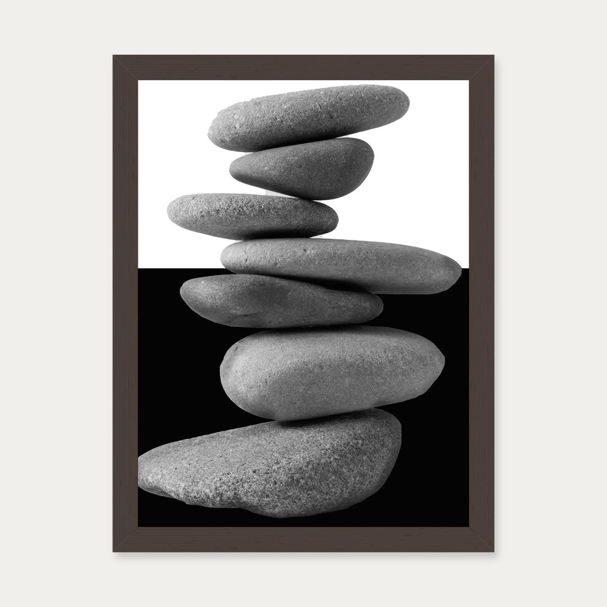 Balancing Stones Art Print — 30 x 40 cm — Brown Frame