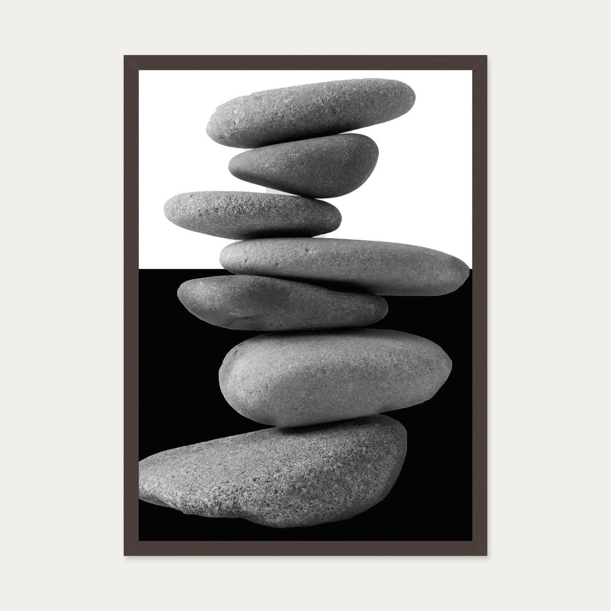Balancing Stones Art Print — 50 x 70 cm — Brown Frame