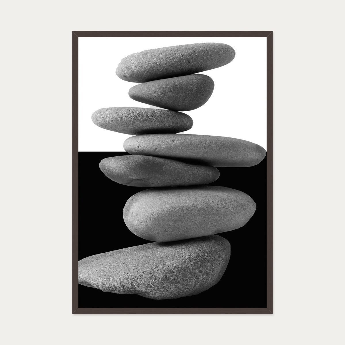Balancing Stones Art Print — 70 x 100 cm — Brown Frame
