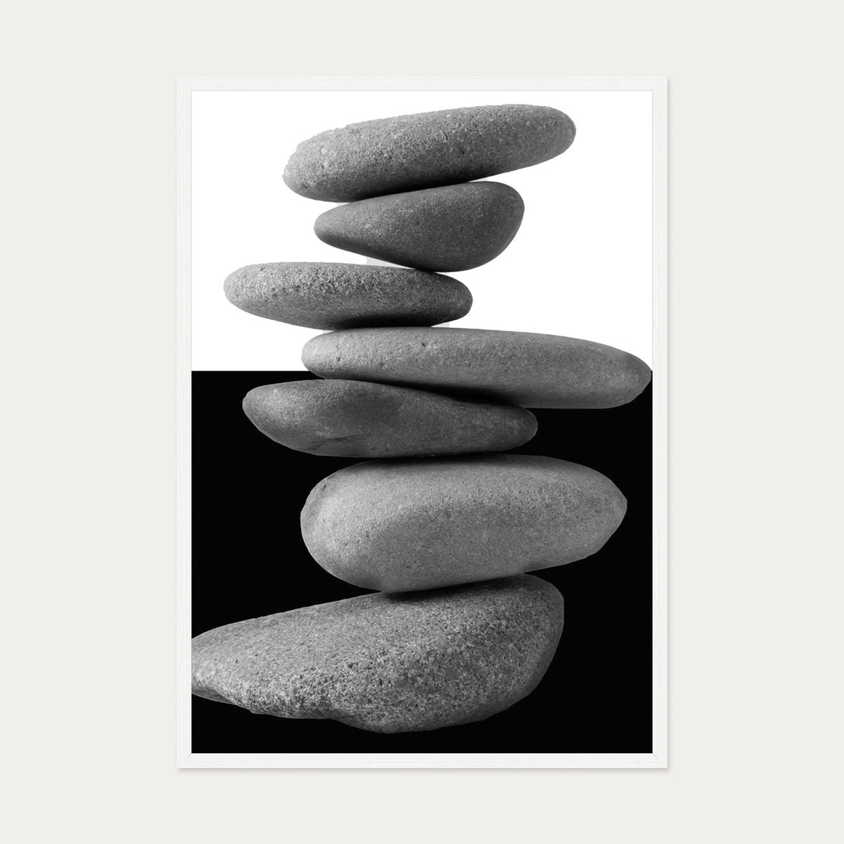 Balancing Stones Art Print — 70 x 100 cm — White Frame
