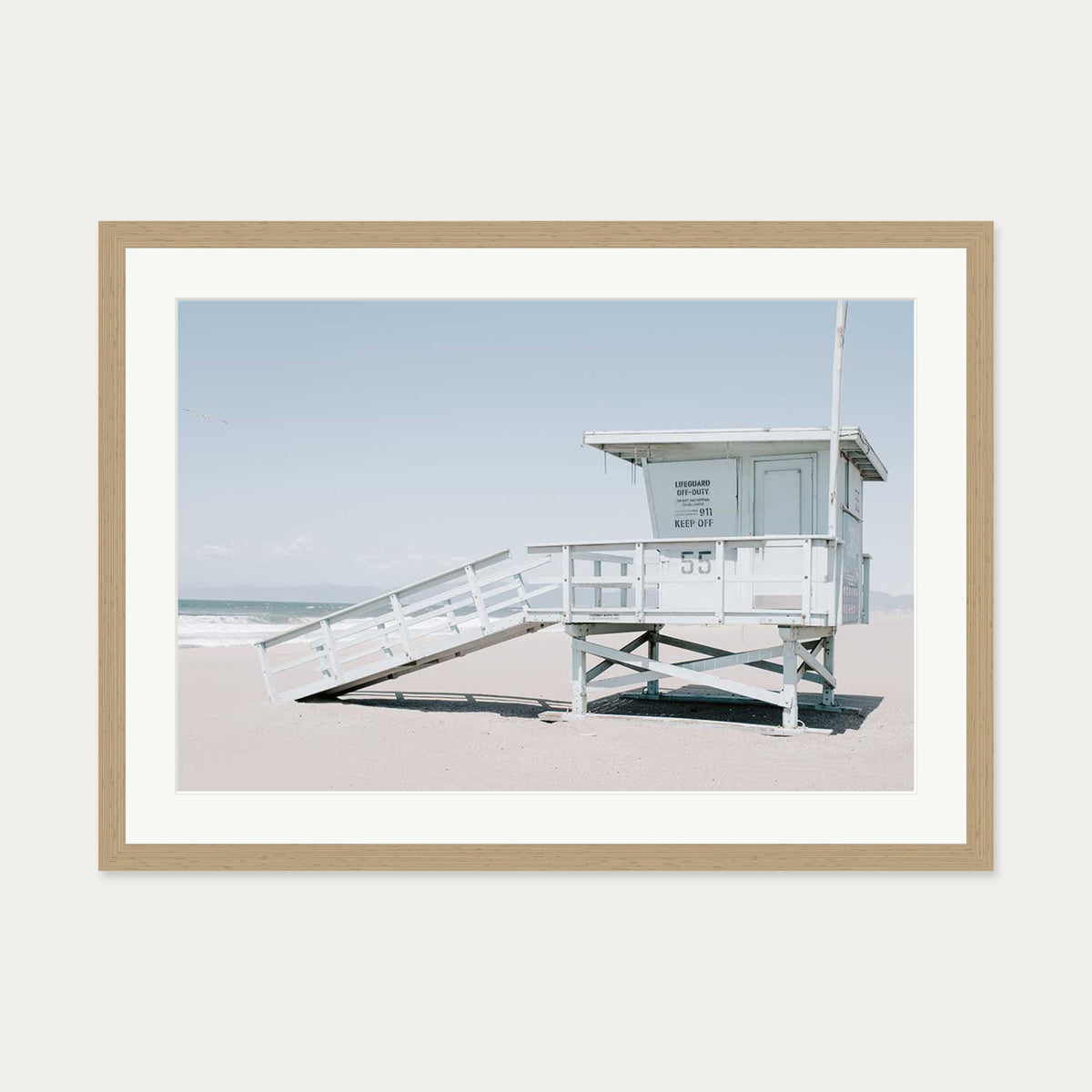 Beach House Wall Art Print — 50 x 70 cm — Oak Frame