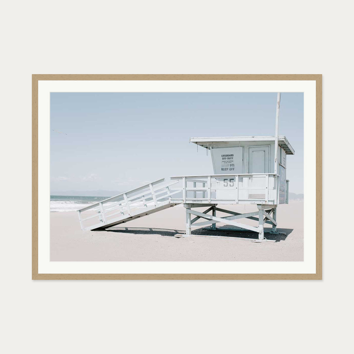 Beach House Wall Art Print — 70 x 100 cm — Oak Frame