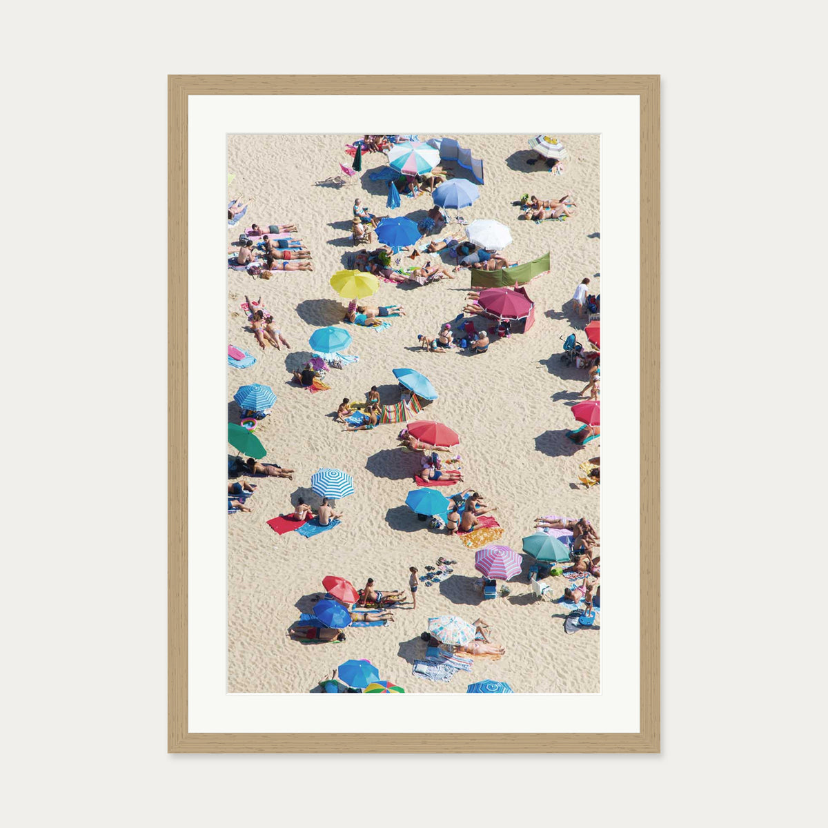 Beach Umbrella Wall Art Print — 50 x 70 cm — Oak Frame