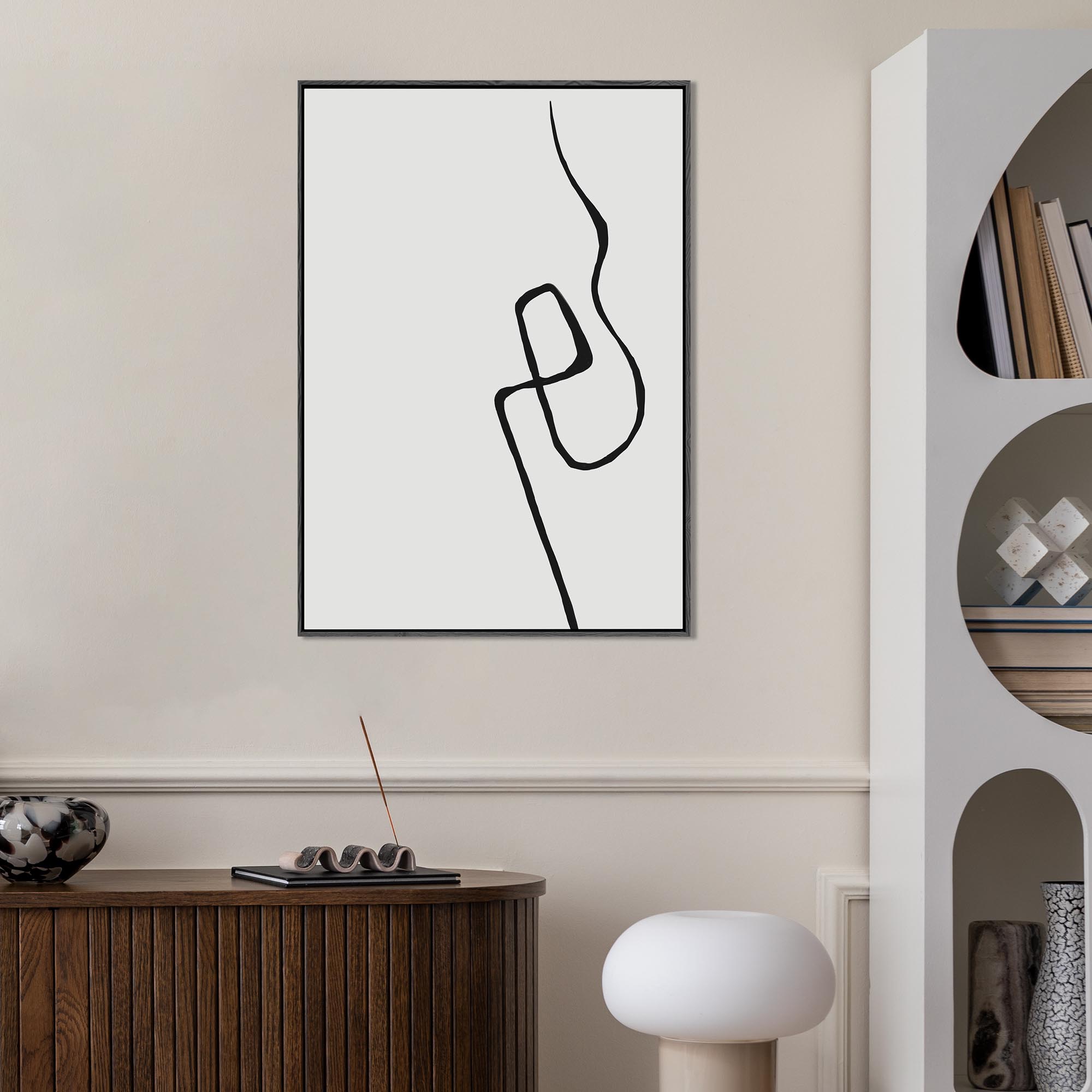 Modern Curly Line Framed Canvas-Abstract House