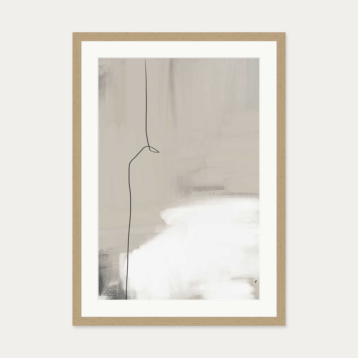 Beige Abstract Art Print — 50 x 70 cm — Oak Frame