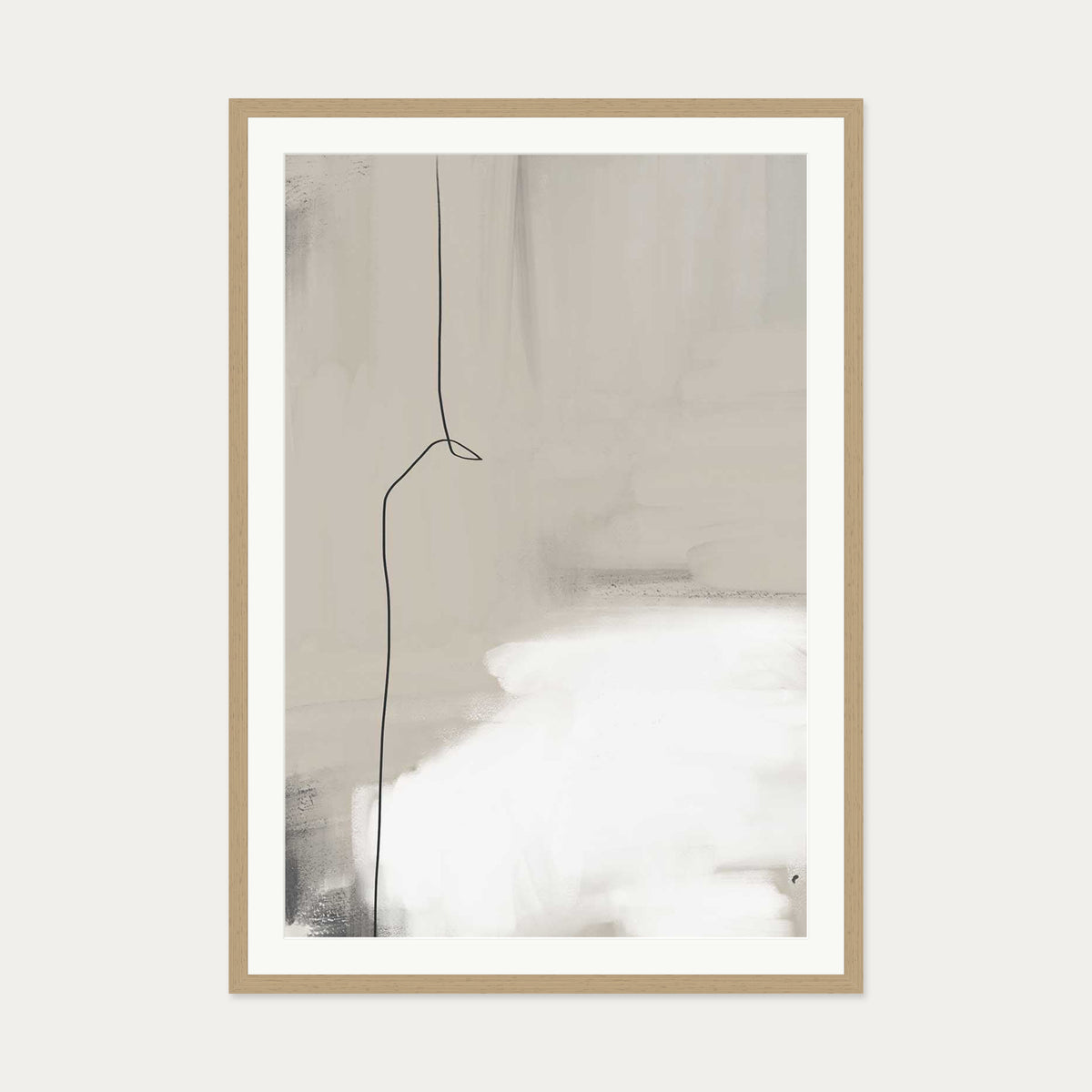 Beige Abstract Art Print — 70 x 100 cm — Oak Frame